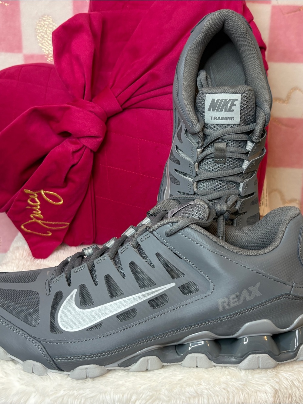 Nike Men's Gray Reax Athletic Sneakers with Silver Swoosh